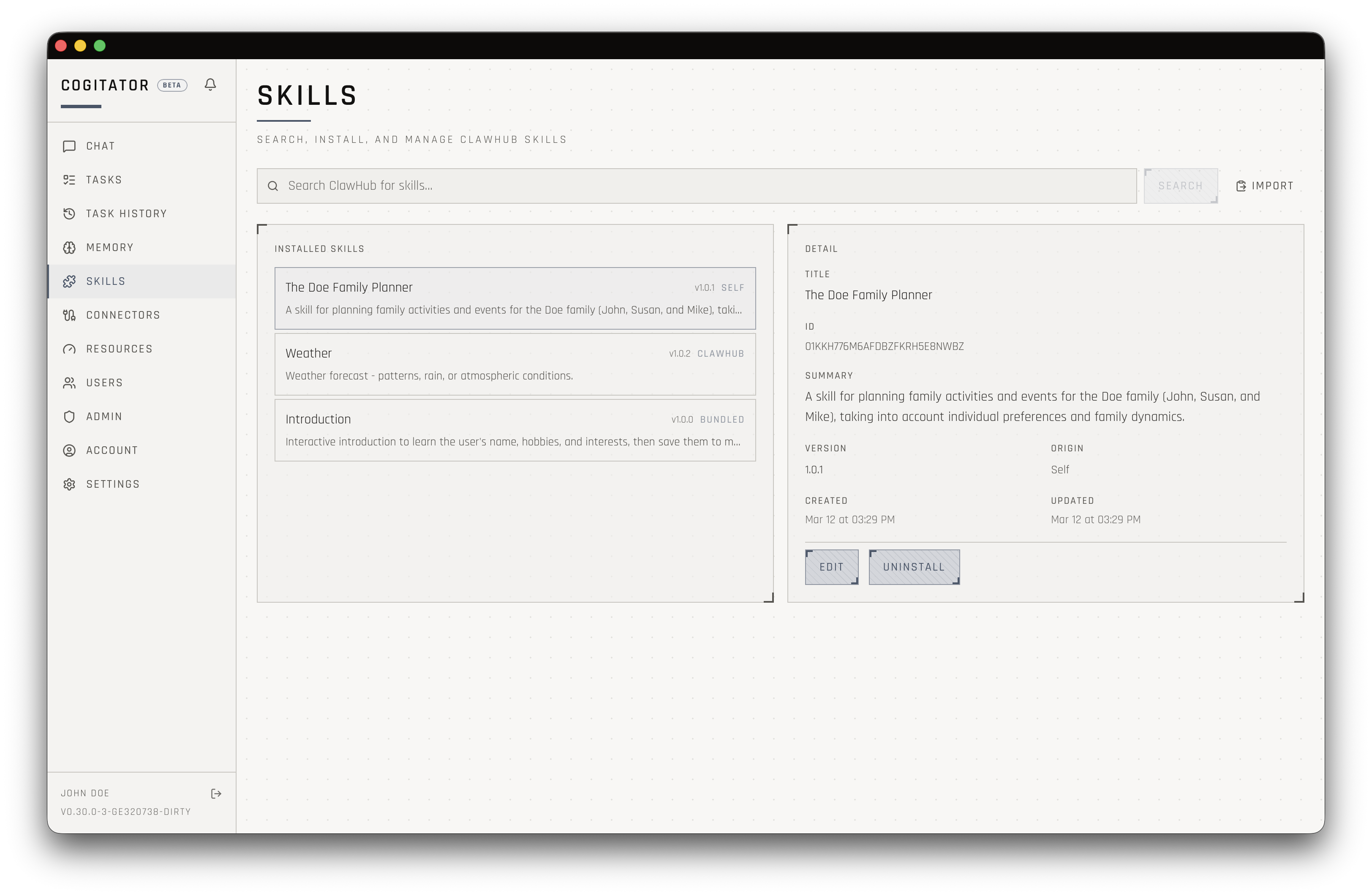 Skills screenshot